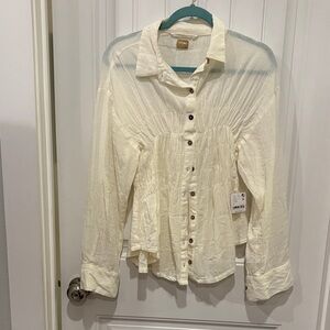 Free People Ivory Button-Down Shirt